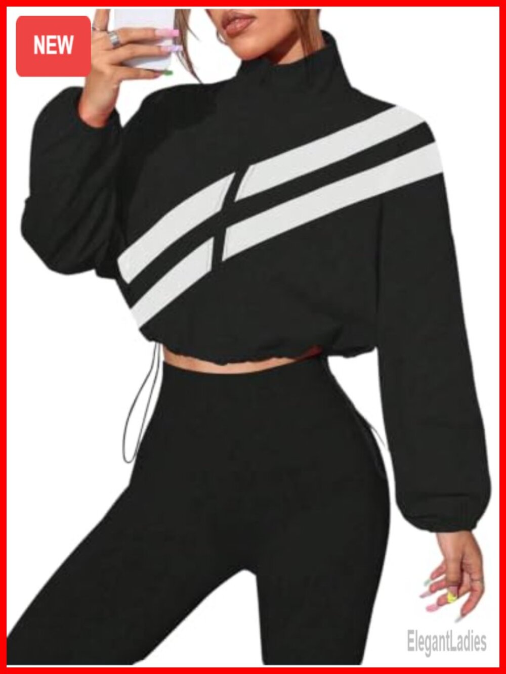 Striped Zip Up Cropped Windbreaker Jacket Long Sleeve Athletic